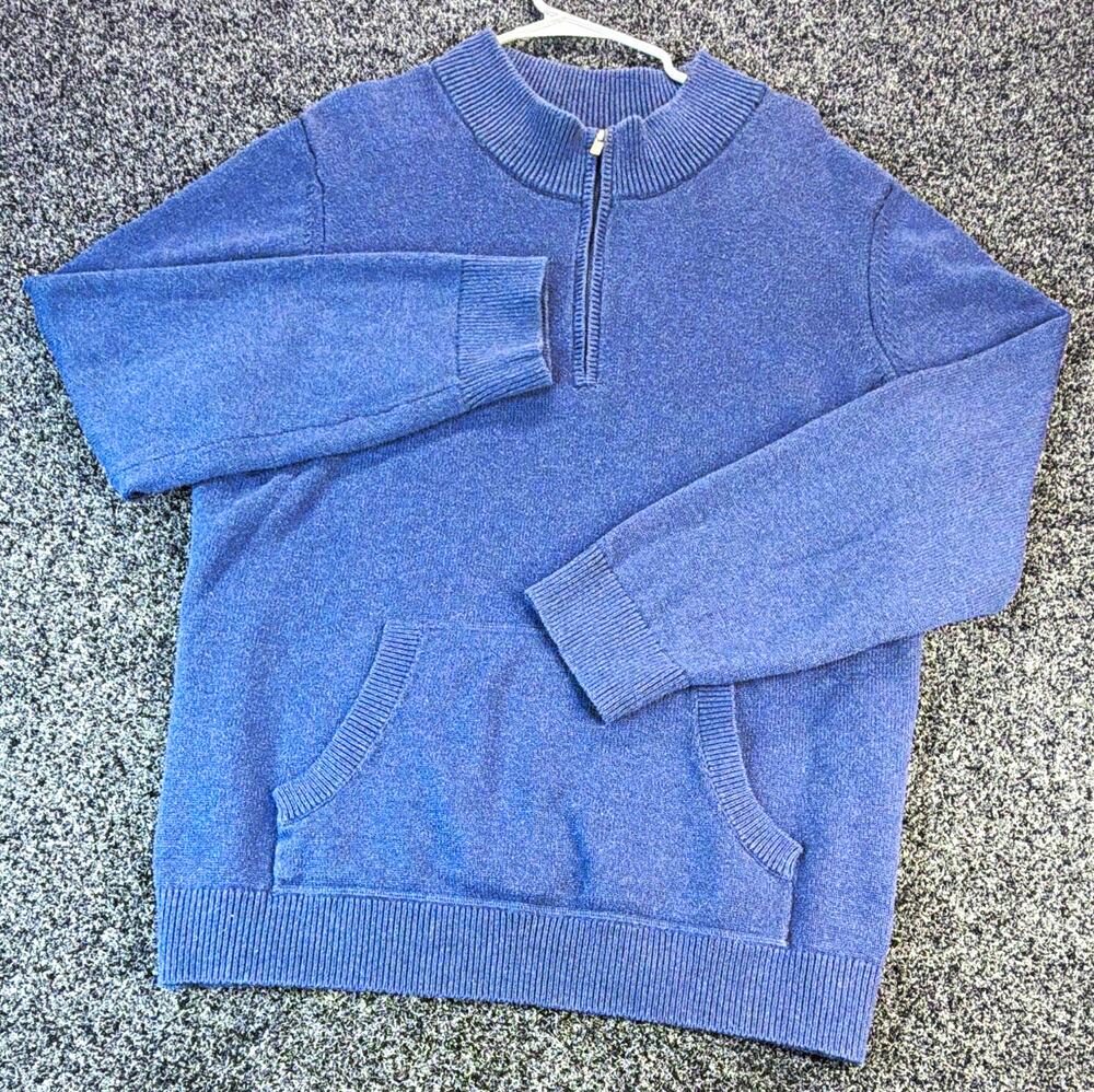 L.L.Bean Mens 2XL Blue Quarter Zip Mock Neck Cotton Cashmere Sweater